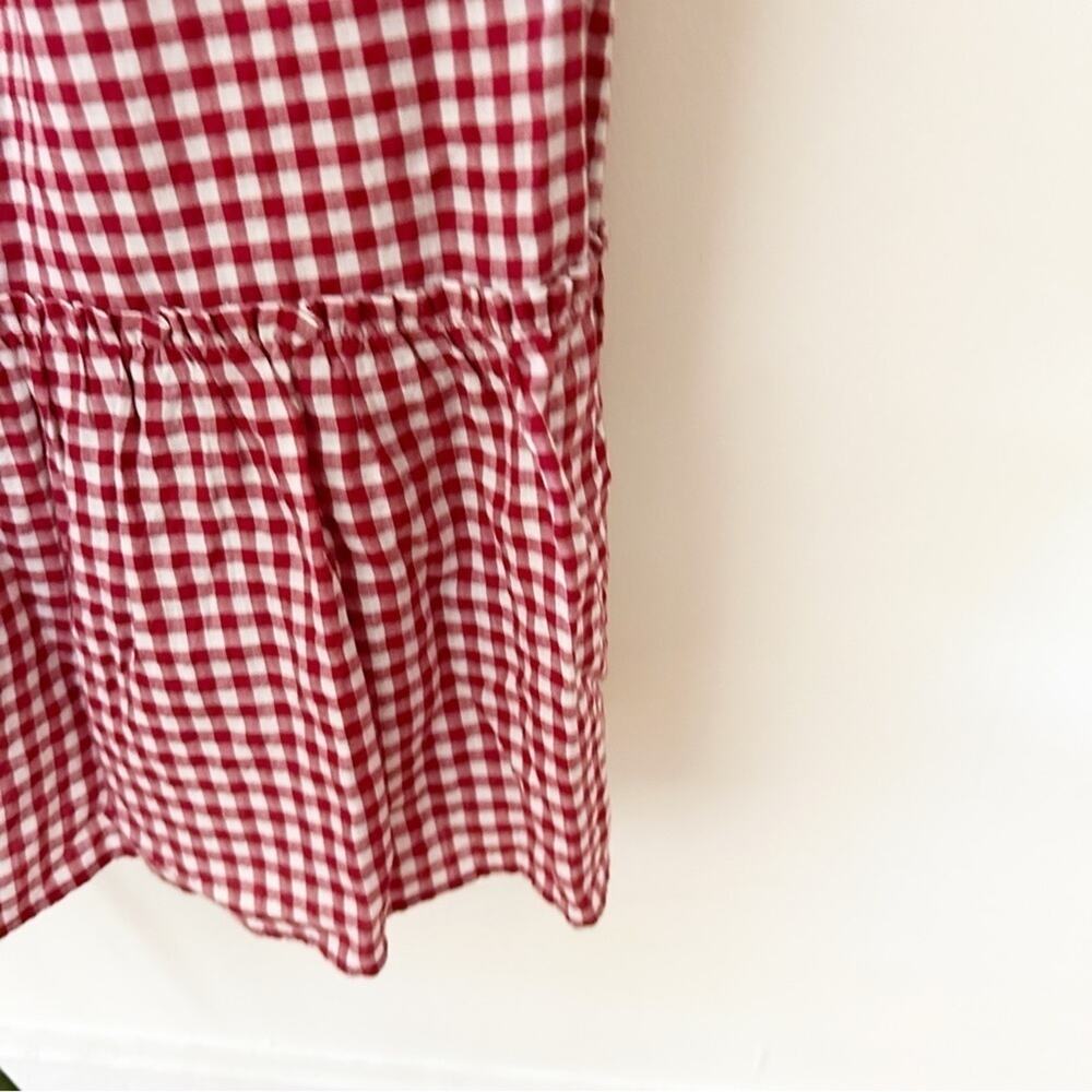 Zara Off the Shoulder Gingham Dress Red White Tiered Ruffle Sleeve Size M - Picture 5 of 10